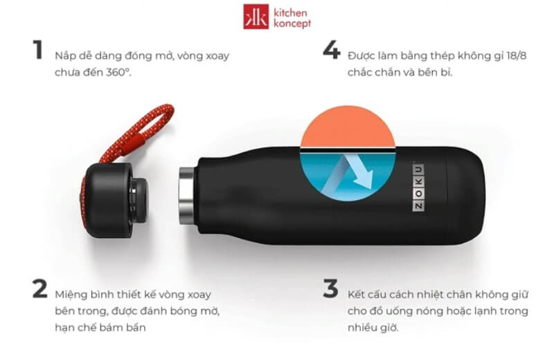 Zoku - Bình giữ nhiệt Powder Coated - 500ml